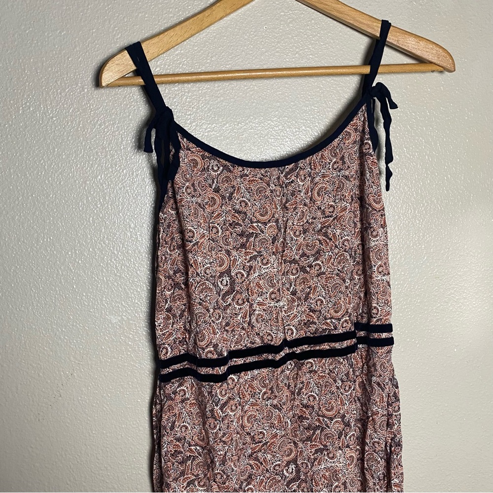 Sleeveless Paisley Summer Dress with Navy Trim phoebe buffay inspo y2k